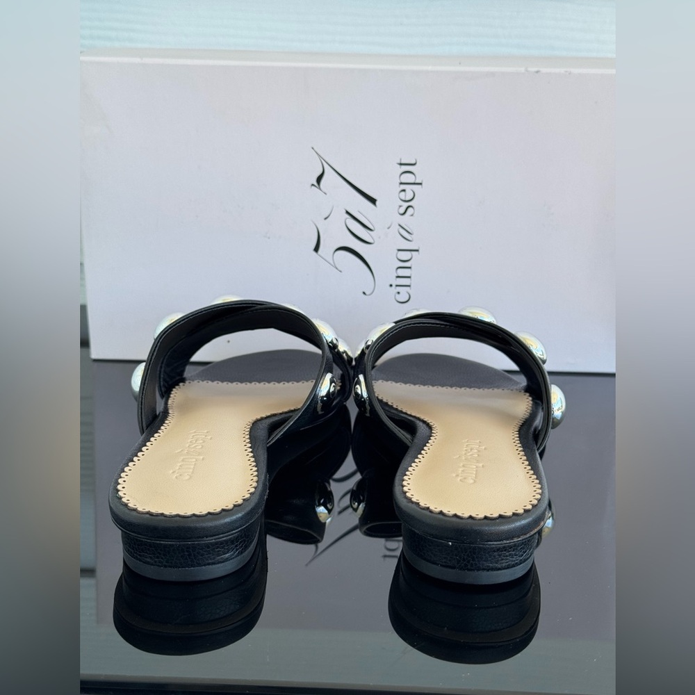 Cinq à Sept Grace Studded Slide Sandals Black Leather – Size EU 37.5 – New - Picture 7 of 8